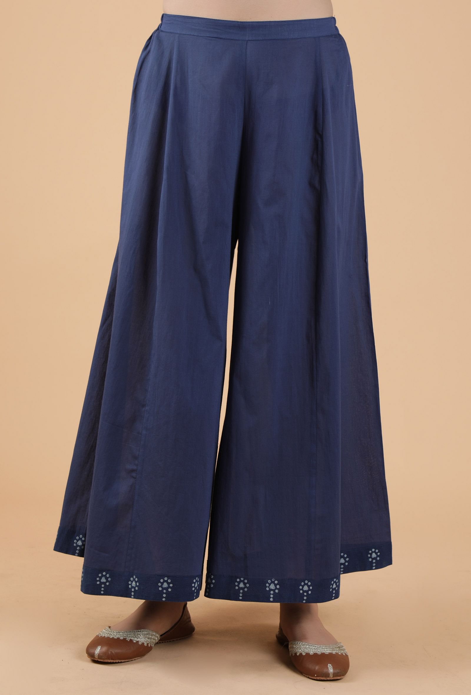 Buy Women Blue Cotton Buttoned Palazzo Pants - Best Picks 2023 - Indya